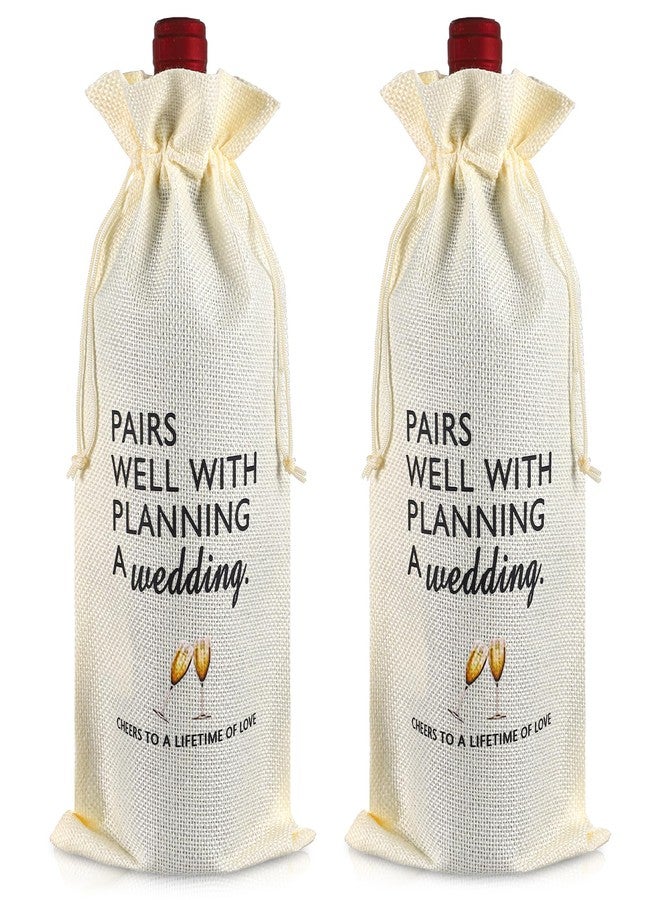 Zelphvt Wedding Wine Bag, 2 Pcs Wedding Wine Gift Bag for Bride Groom Burlap Reusable Wine Bags Officiant Reusable Jute Liquor Bottle Cover for Weddings Holiday Party Birthdays - Image 1